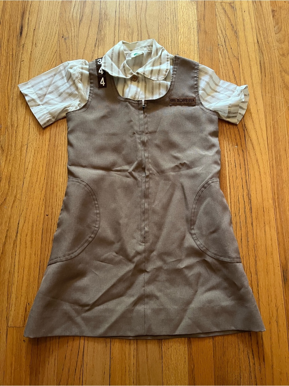 Girls' Brown School Pinafore Dress with Cream Blouse